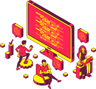people working around a computer